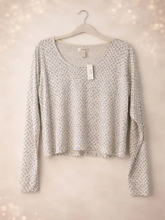 Madewell Floral Ribbed Knit Top Size XL NWT Soft Stretch Cottagecore - Picture 1 of 6